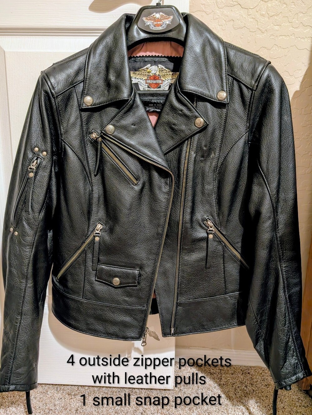 Vintage Harley-Davidson® Black Leather Moto Jacket with Silver-tone Hardware